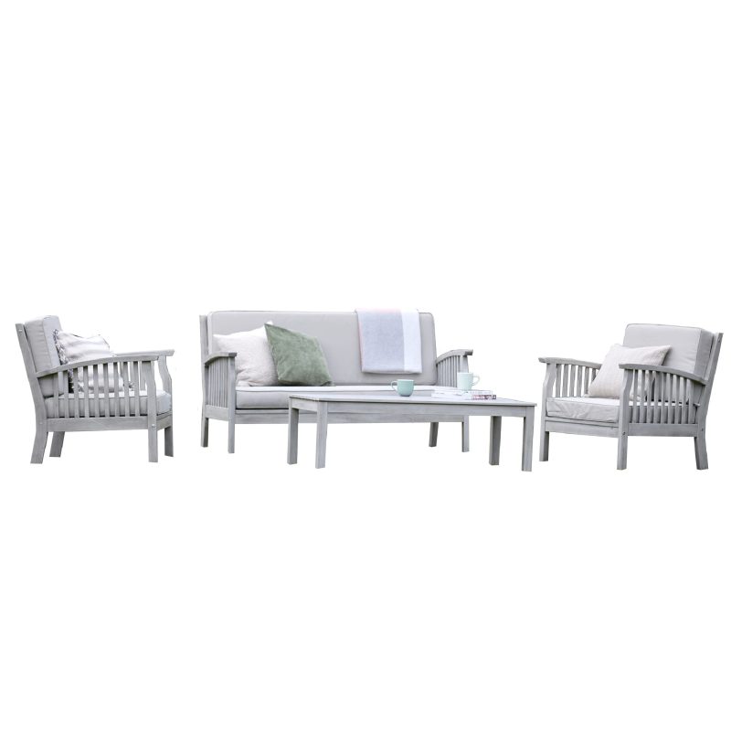 Gardenesque Patio Garden Furniture Set - Light Grey Wooden Garden Set - Repton Lounge - Outdoor Table & Chairs - Durable and Comfortable Design - With Cushions - Flat Pack Design - 4 Seater